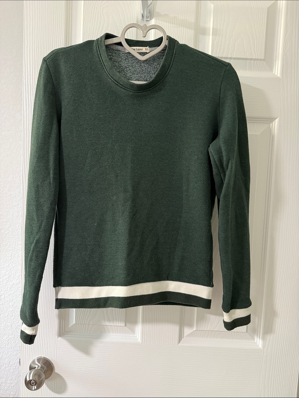 Marine Layer Dark Green Crewneck Sweater with White Trim